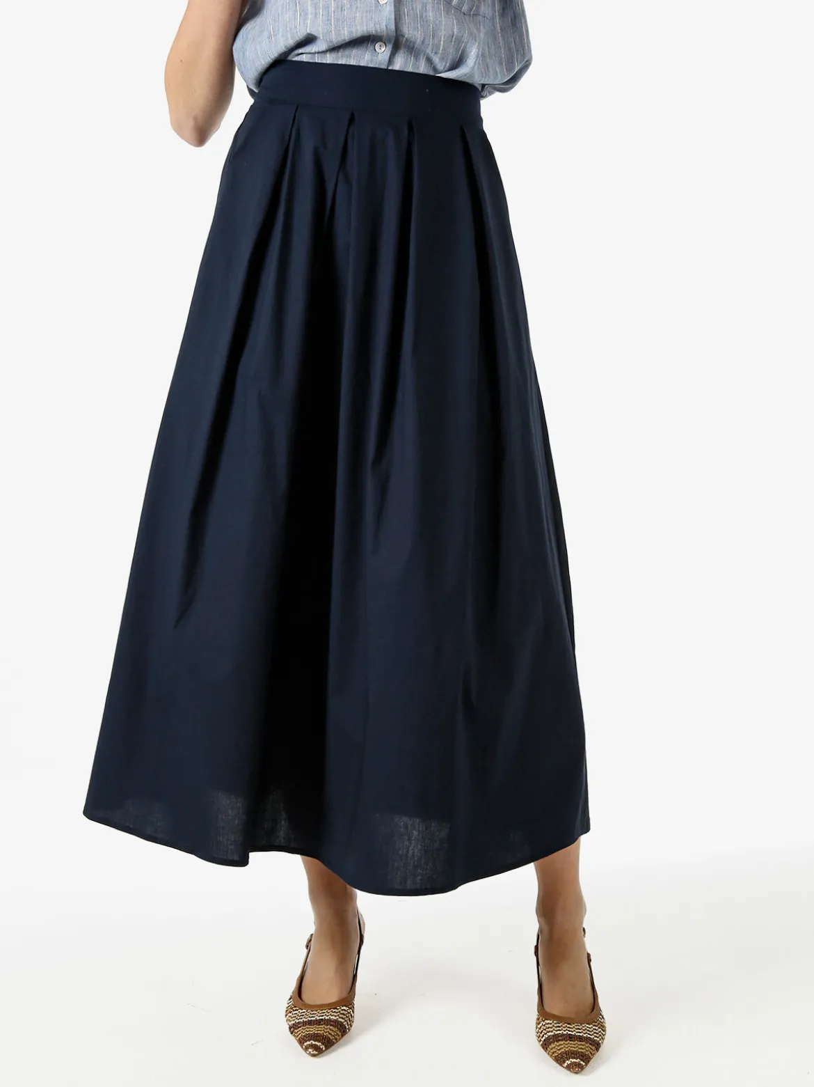 Solada Gonna midi da donna in cotone - blu scuro