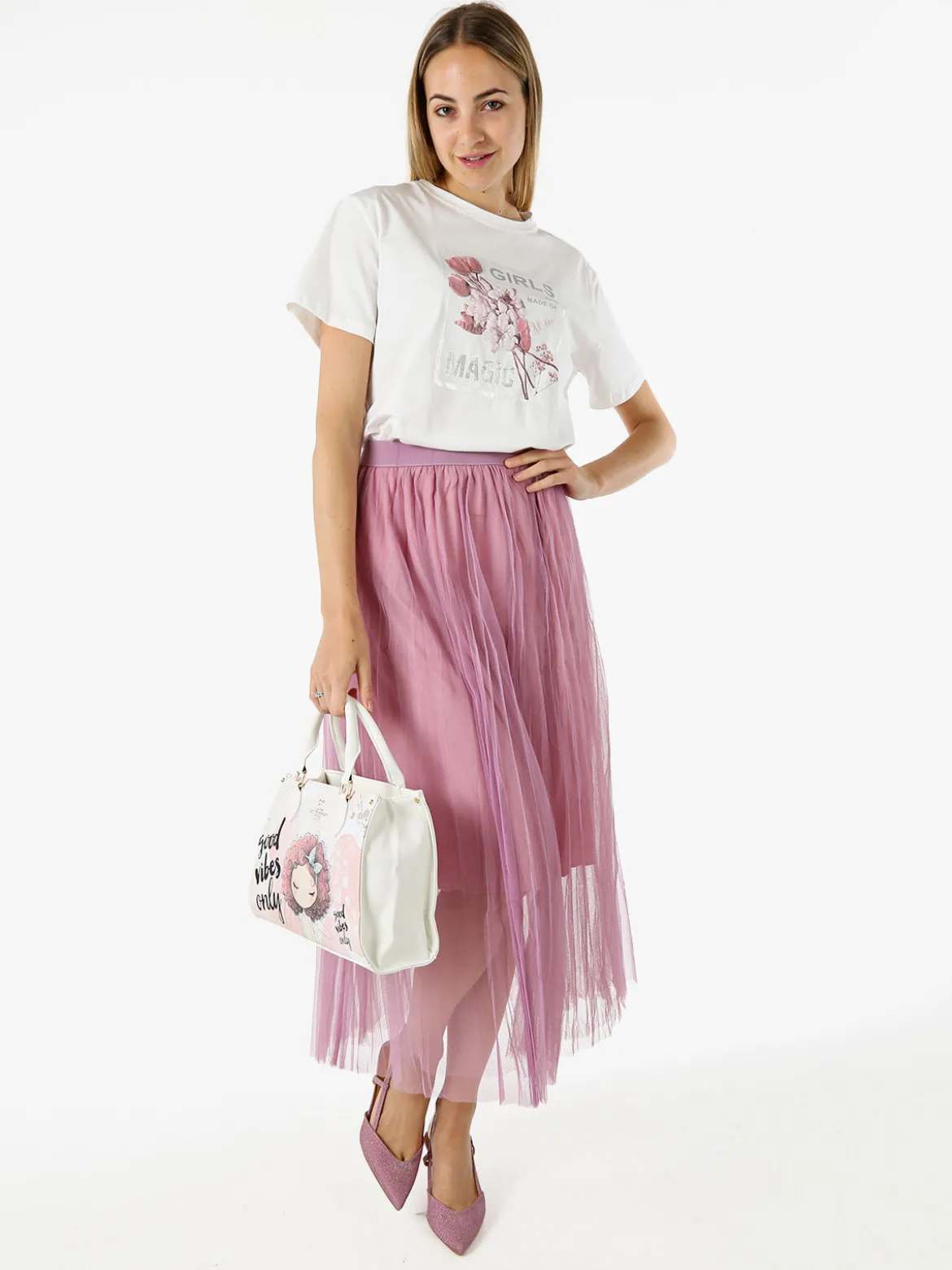 Solada Gonna midi da donna in tulle - lilla