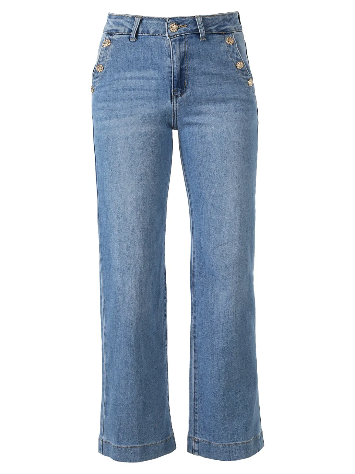 Solada Jeans donna a gamba larga con bottoni gioiello - jeans