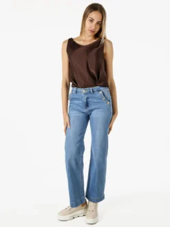 Solada Jeans donna a gamba larga con bottoni gioiello - jeans