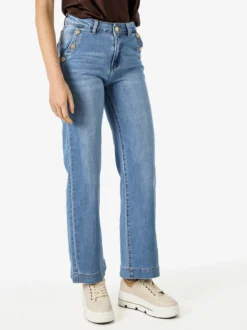 Solada Jeans donna a gamba larga con bottoni gioiello - jeans