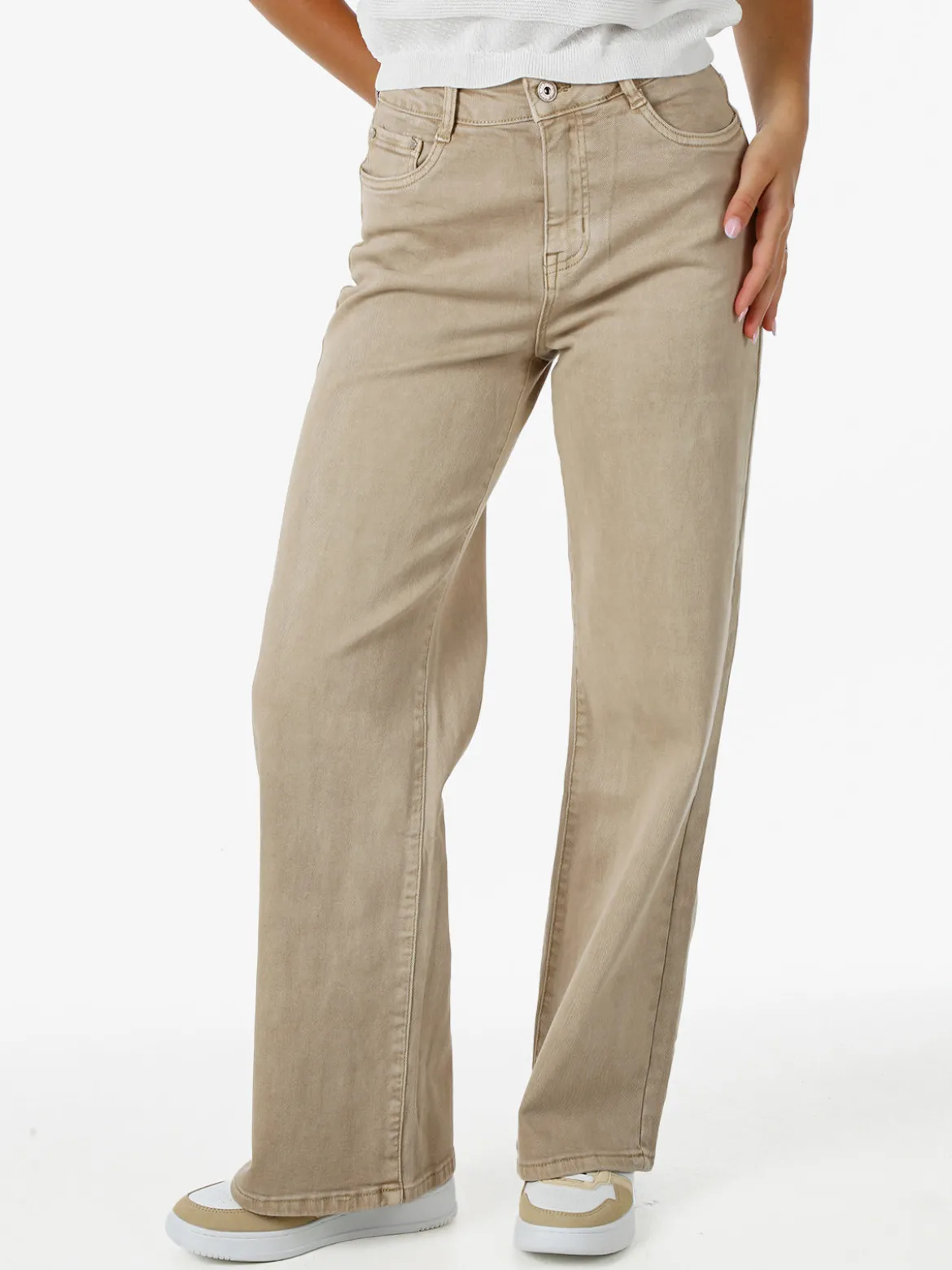 Solada Jeans donna a vita alta con gamba larga - khaki