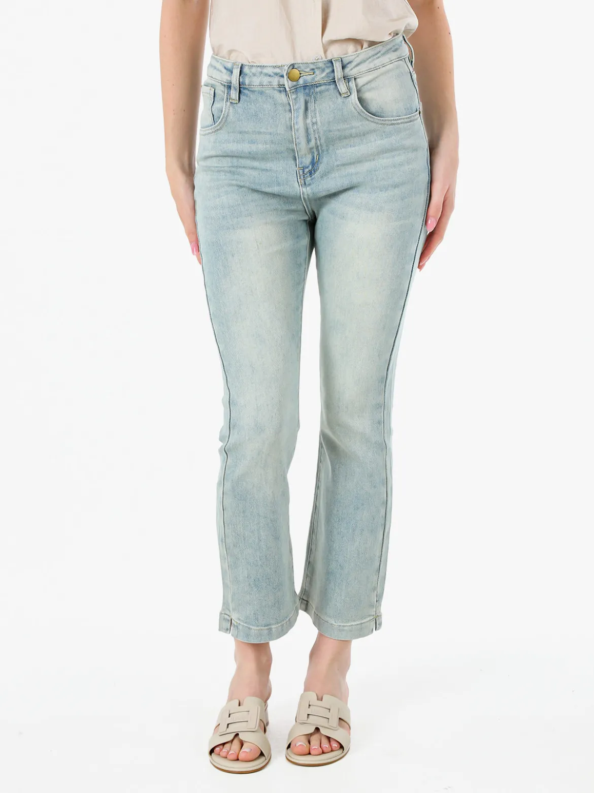 Solada Jeans donna cropped a vita alta con finale a zampa - jeans