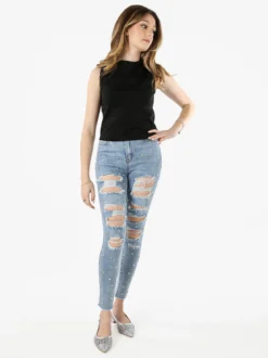 Solada Jeans donna skinny con borchie e strappi - jeans