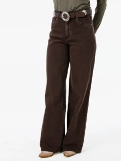 Solada Jeans donna wide leg con cintura - marrone