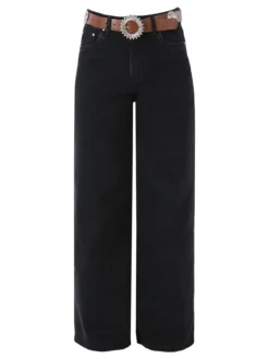 Solada Jeans donna wide leg con cintura - nero