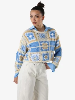 Solada Maglia da donna colorata in macramè - azzurro