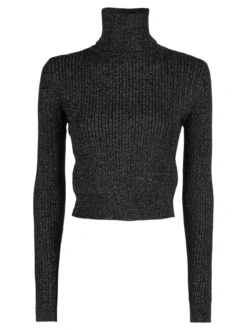 Solada Maglia dolcevita donna a trecce con lurex - nero