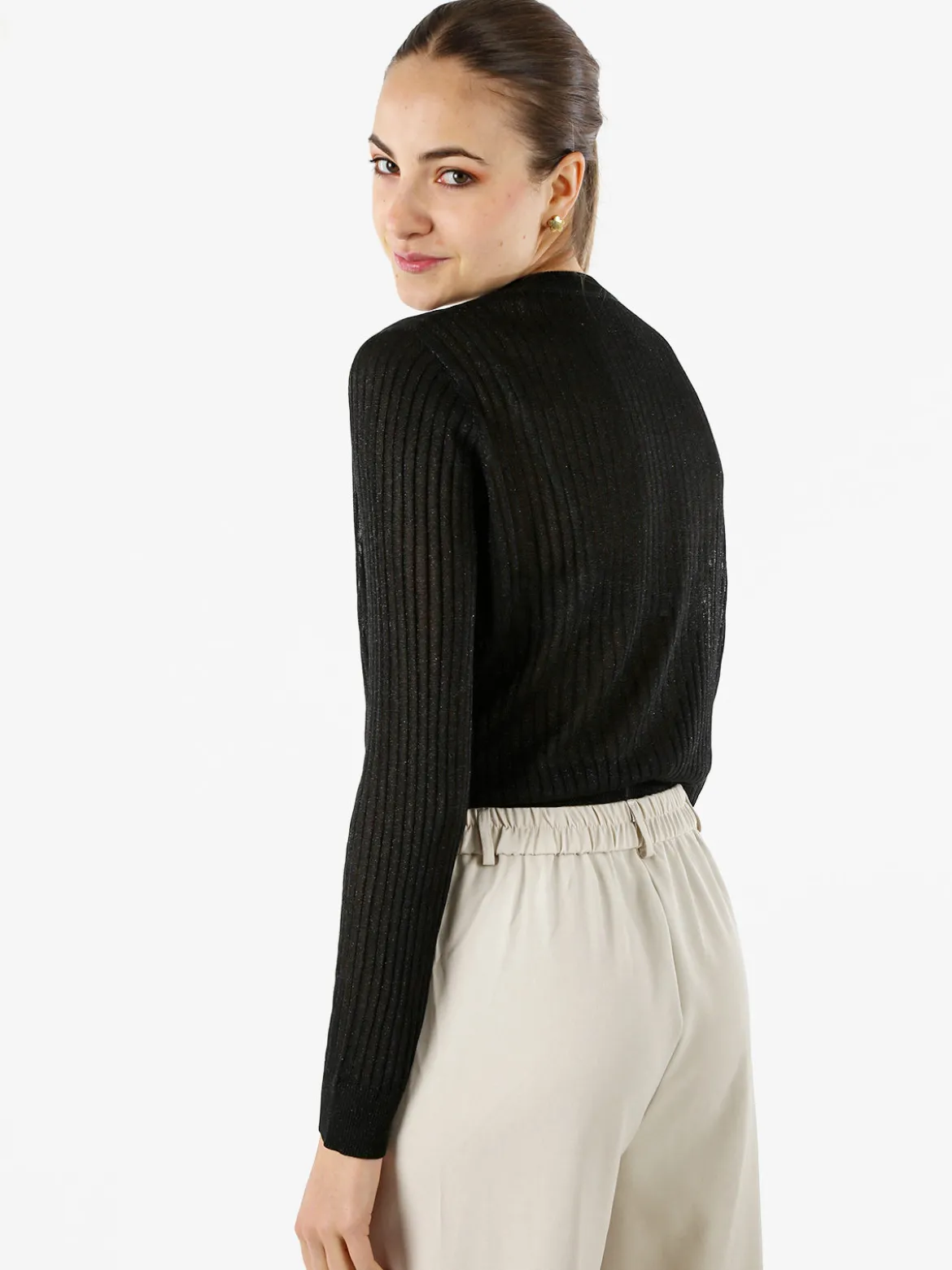 Solada Maglia donna a coste con lurex - nero