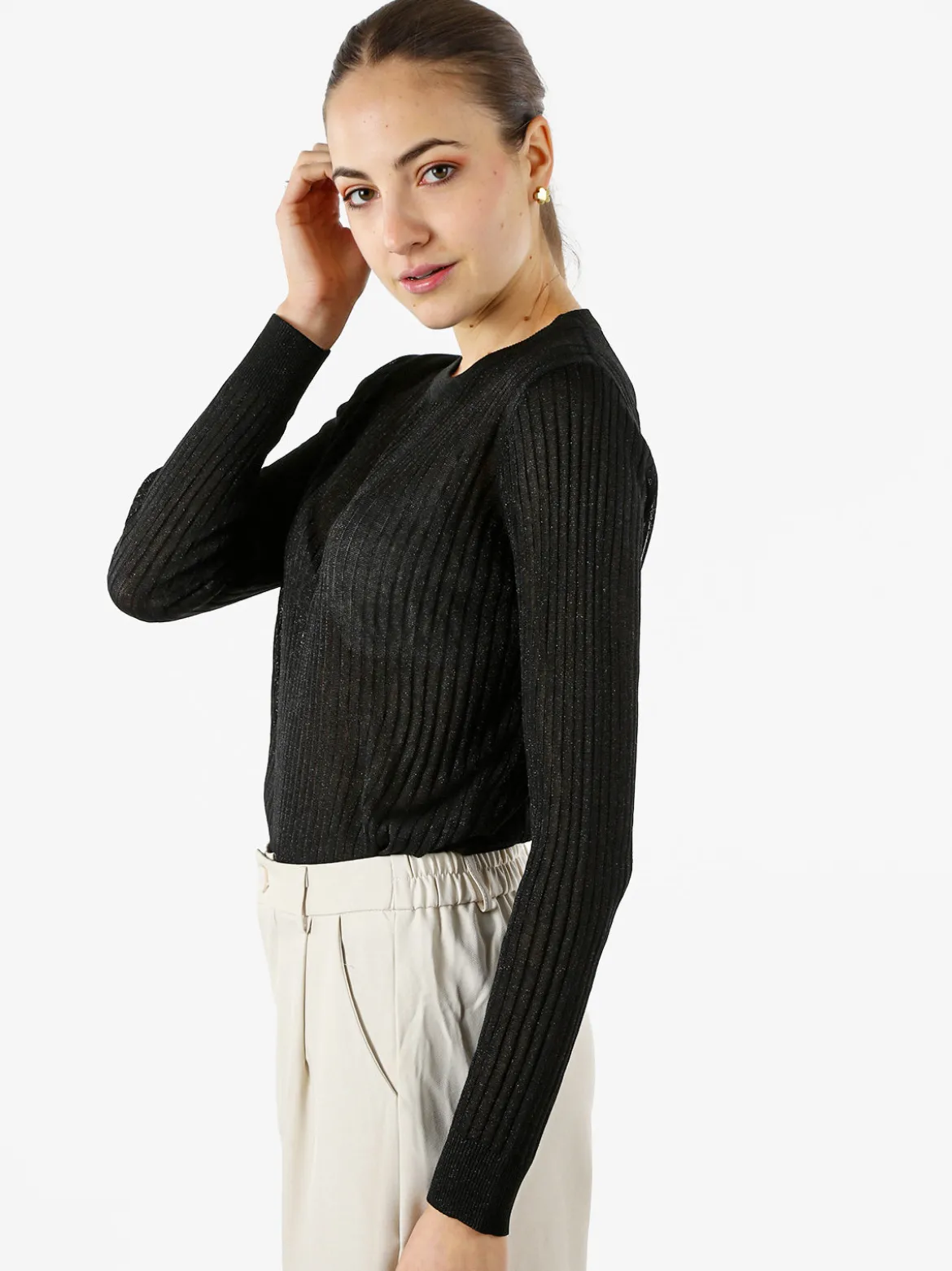 Solada Maglia donna a coste con lurex - nero