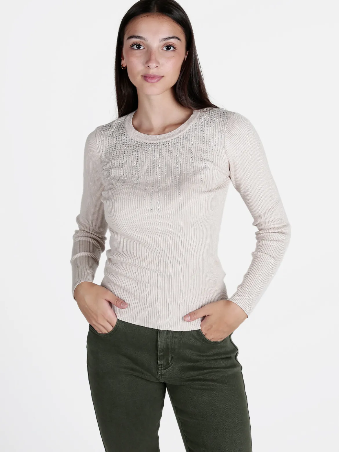 Solada Maglia donna a costine con strass