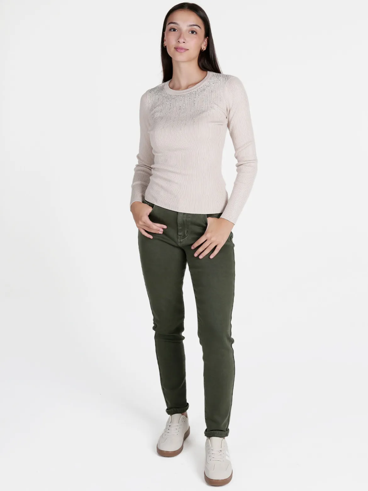 Solada Maglia donna a costine con strass