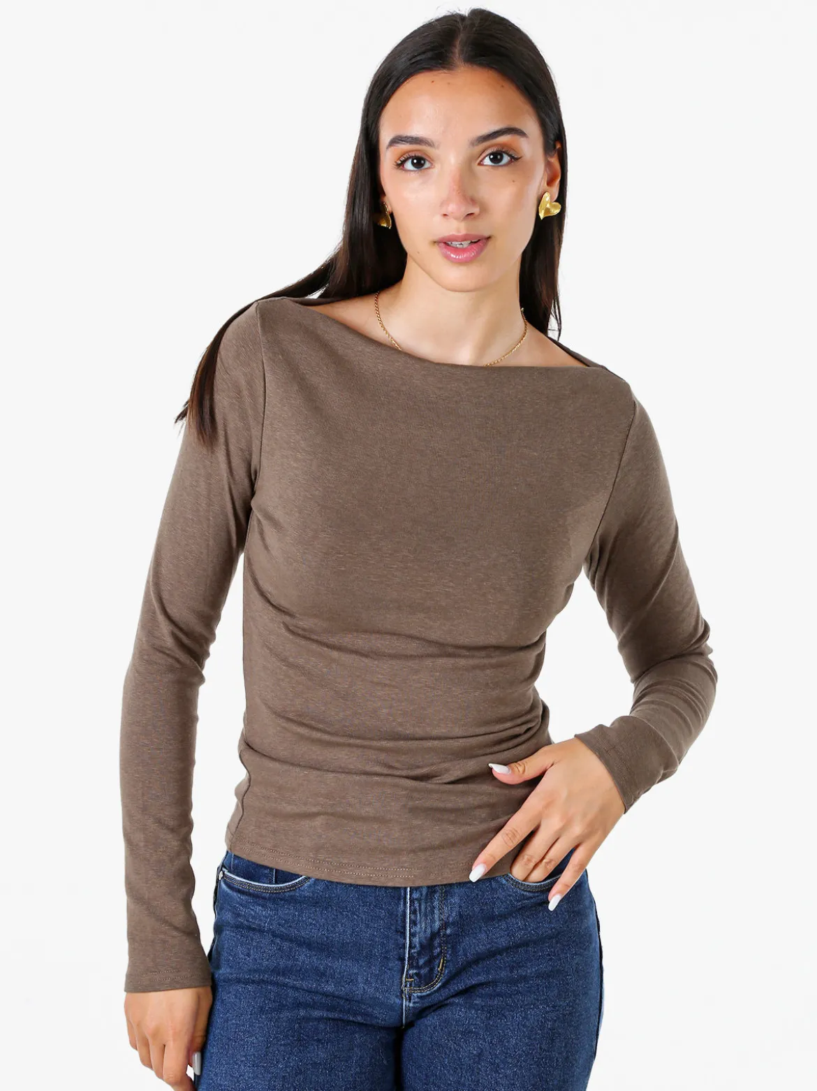 Solada Maglia donna a maniche lunghe con scollo a barchetta - beige
