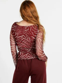 Solada Maglia donna con stampe e maniche velate - bordeaux