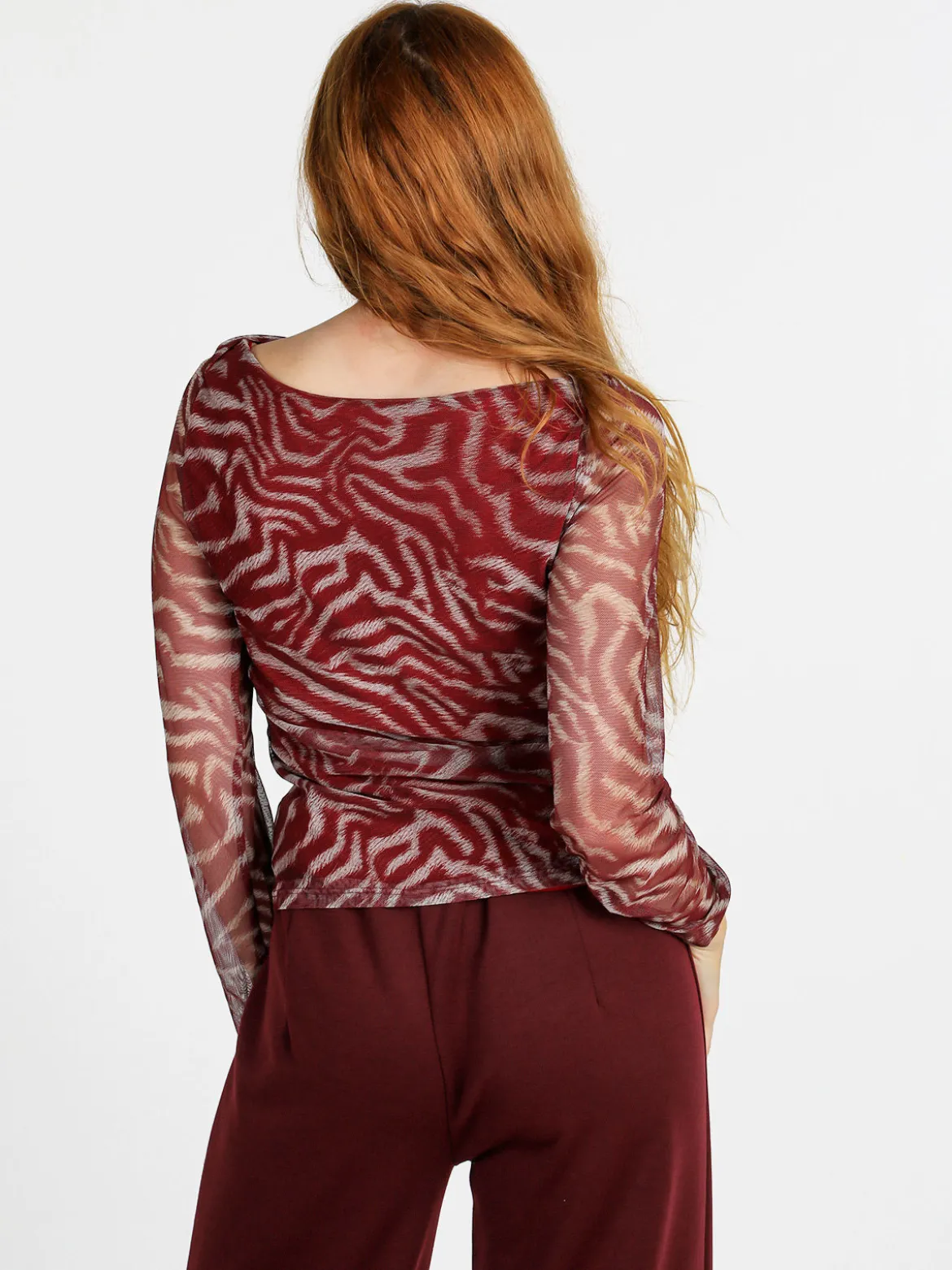 Solada Maglia donna con stampe e maniche velate - bordeaux