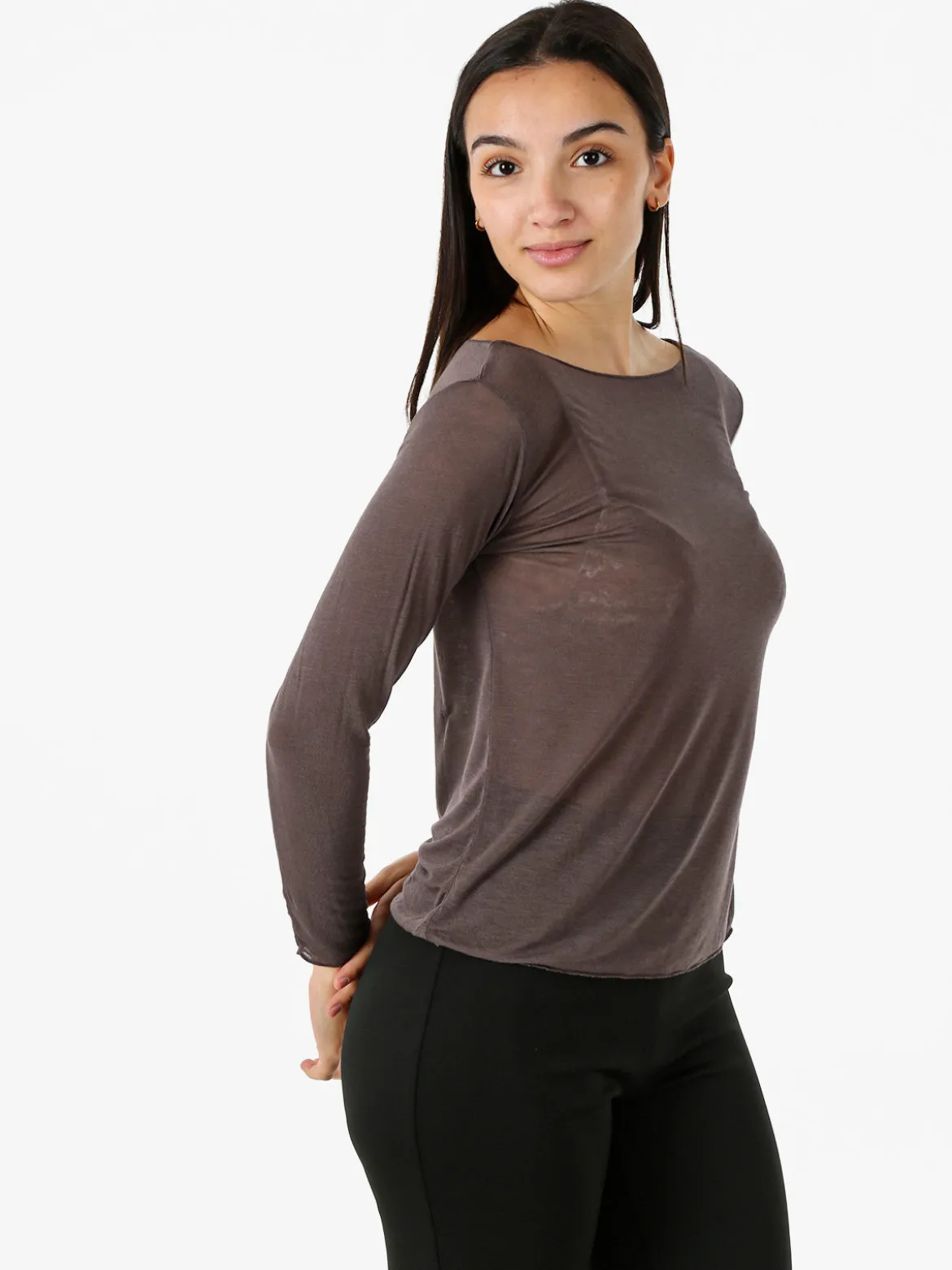Solada Maglia donna in misto cashmere a maniche lunghe - moro