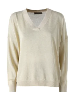 Solada Maglia donna lurex oversize con scollo V - oro