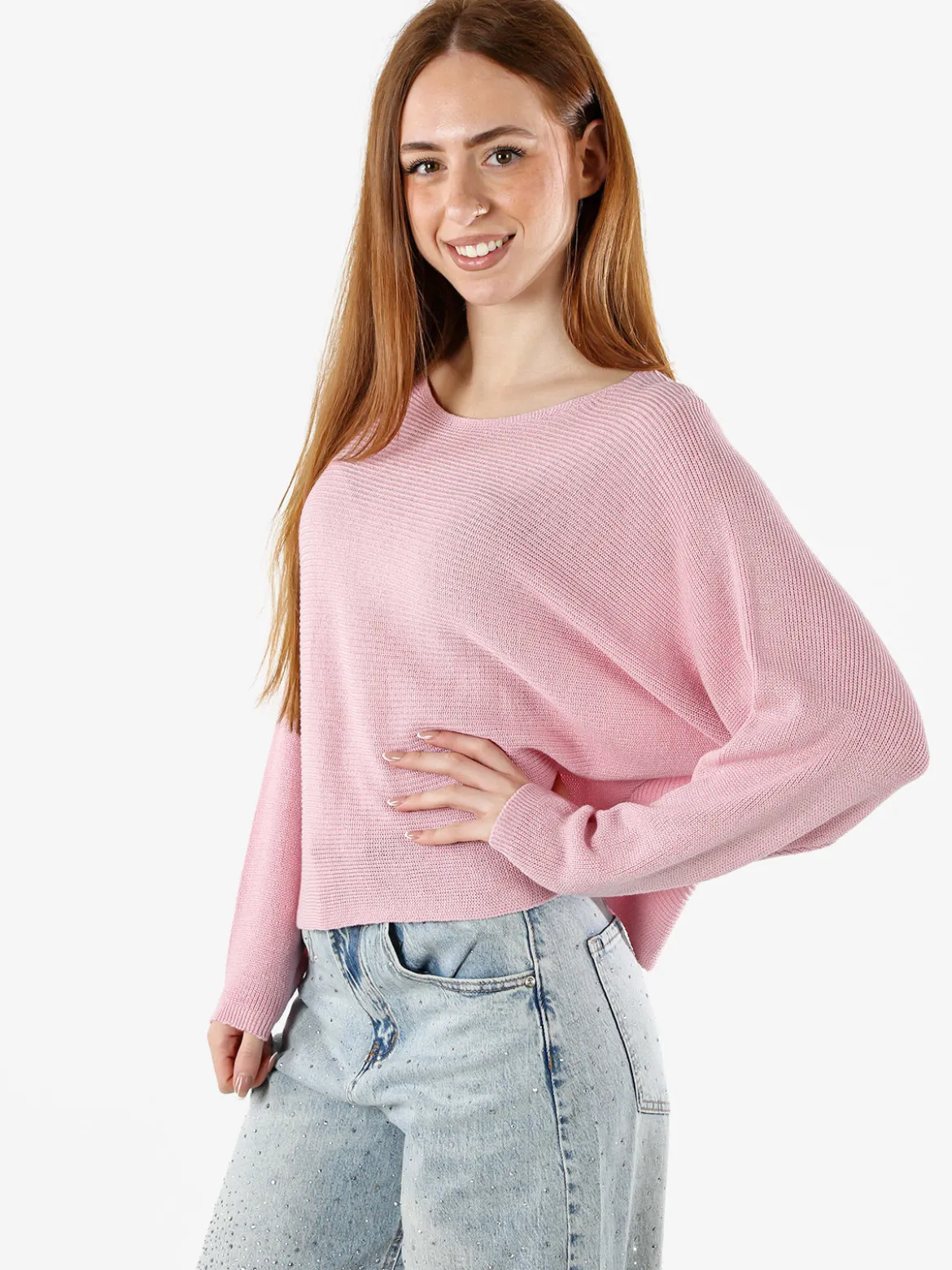 Solada Maglia donna oversize con maniche a pipistrello - rosa