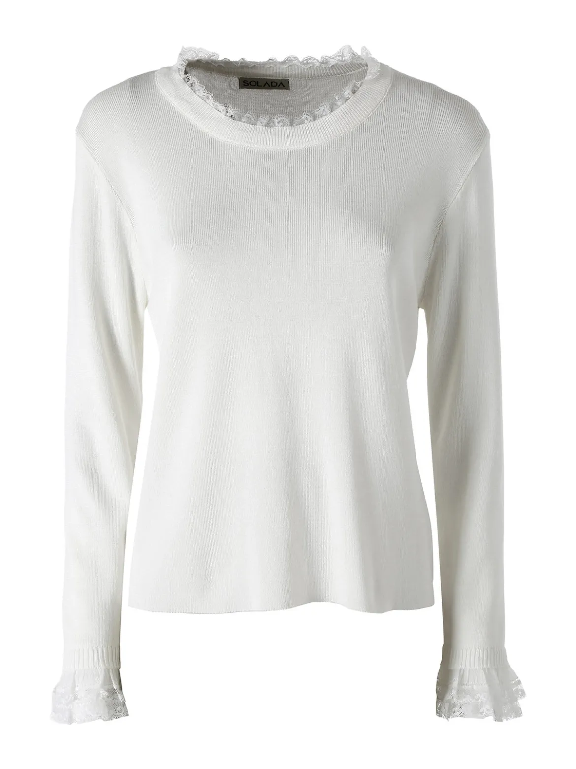 Solada Maglia girocollo da donna con dettagli in pizzo - bianco