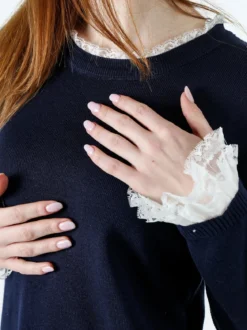 Solada Maglia girocollo da donna con dettagli in pizzo - blu scuro