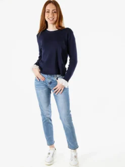 Solada Maglia girocollo da donna con dettagli in pizzo - blu scuro