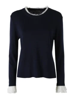 Solada Maglia girocollo da donna con dettagli in pizzo - blu scuro