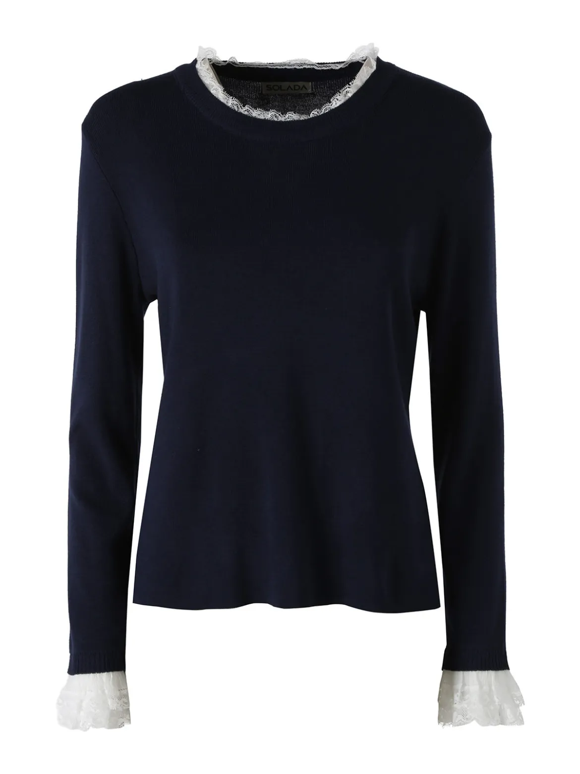 Solada Maglia girocollo da donna con dettagli in pizzo - blu scuro