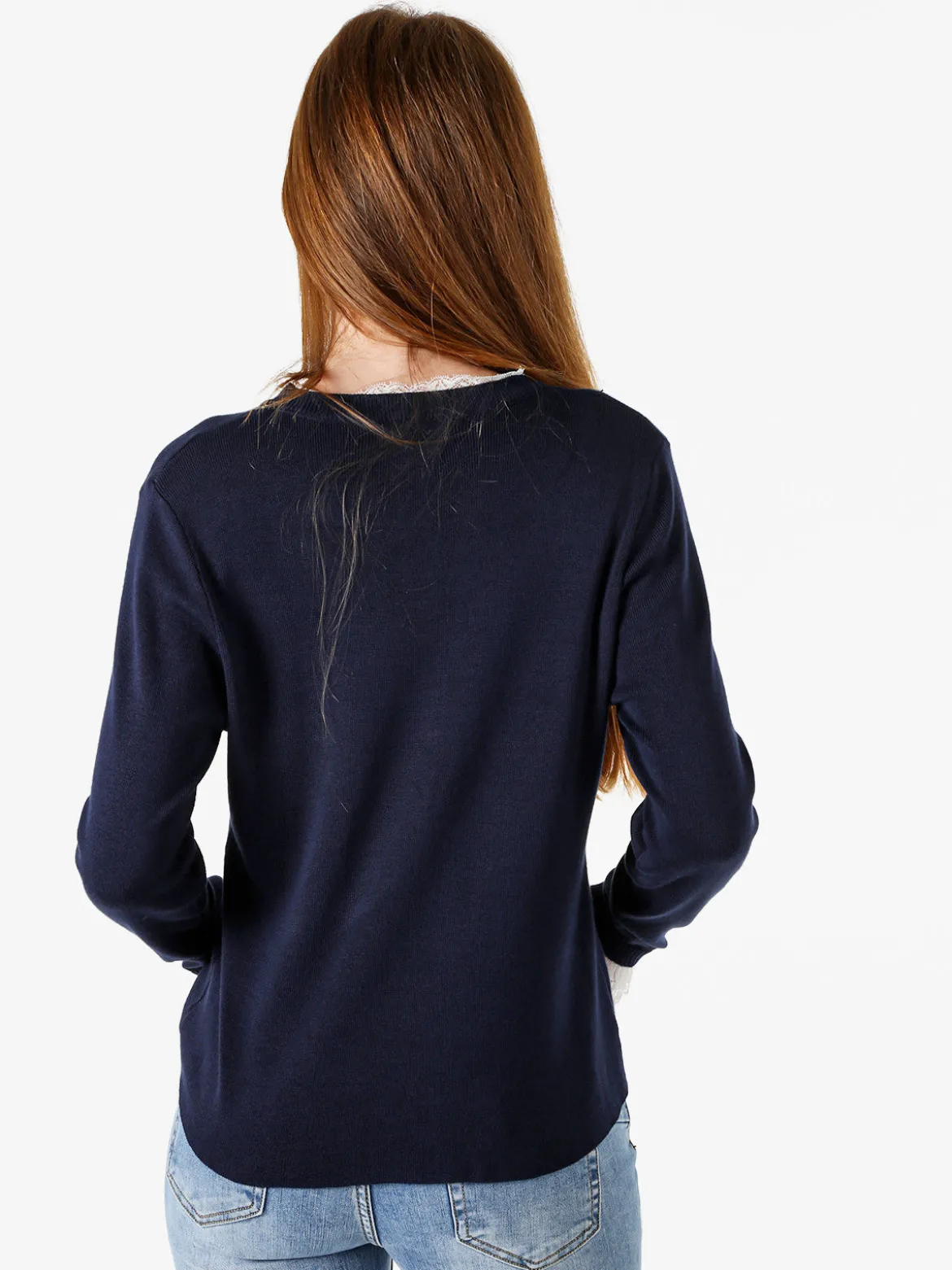 Solada Maglia girocollo da donna con dettagli in pizzo - blu scuro