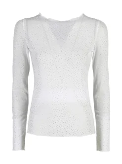 Solada Maglia girocollo da donna in microrete con borchie - bianco