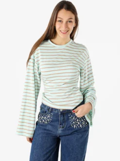 Solada Maglia rigata da donna con maniche lunghe a campana - acqua marina
