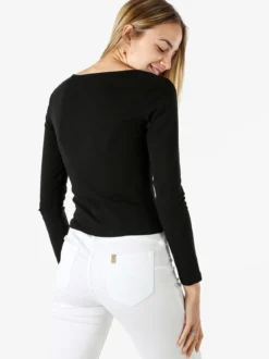 Solada Maglietta donna in cotone a maniche lunghe con dettaglio di pizzo - nero