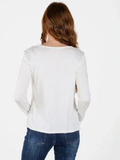 Solada Maglietta donna in viscosa a maniche lunghe con arricciatura - bianco