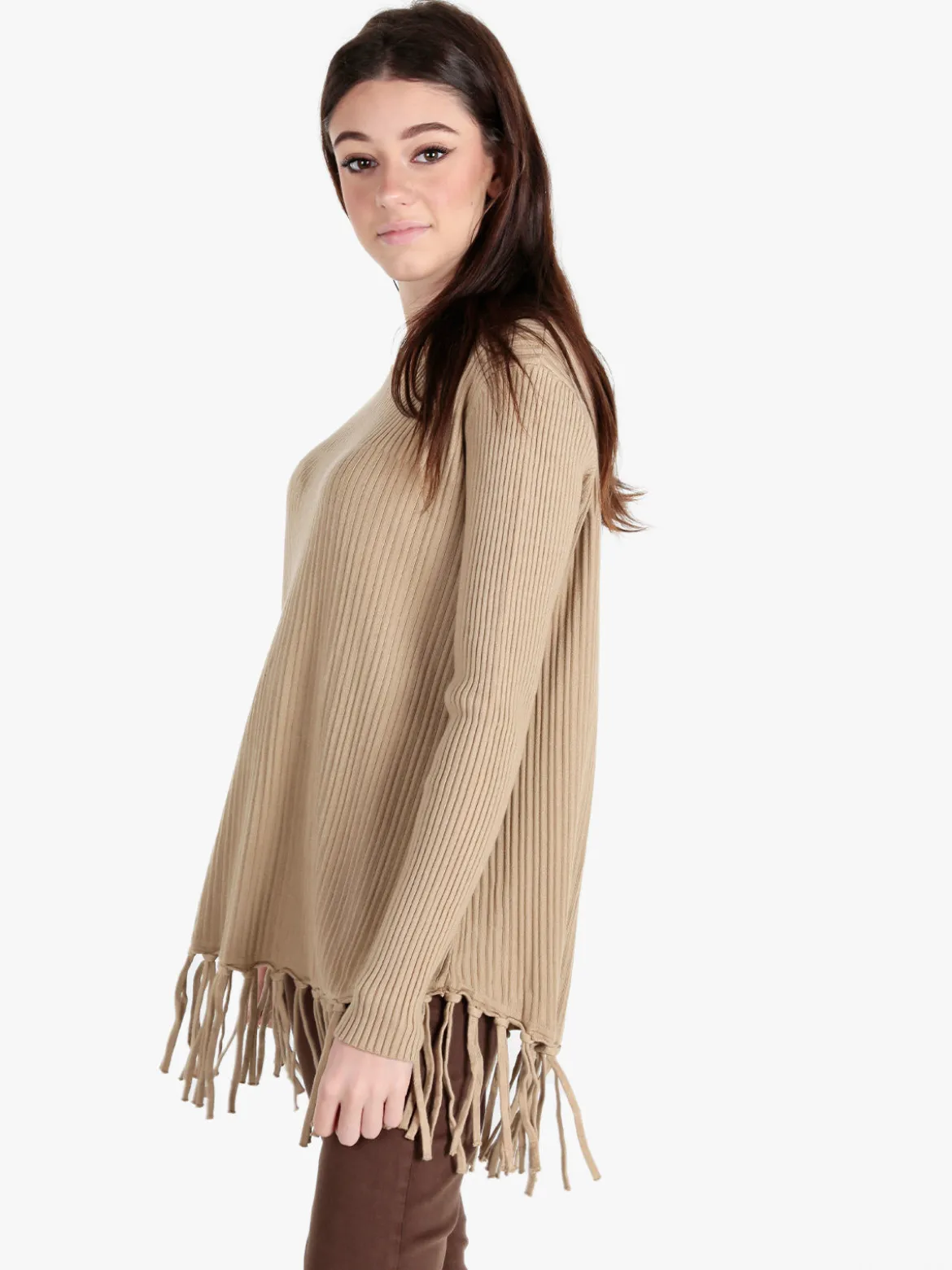 Solada Maglione donna a costine con frange