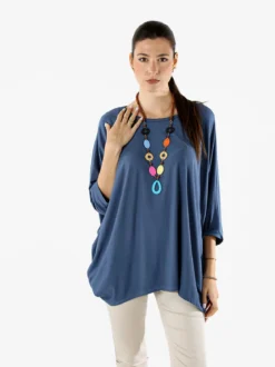 Solada Maxi blusa da donna in viscosa con maniche a pipistrello - cielo
