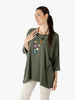 Solada Maxi blusa da donna in viscosa con maniche a pipistrello - verde
