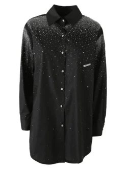Solada Maxi camicia da donna con bottoni gioiello e strass - nero