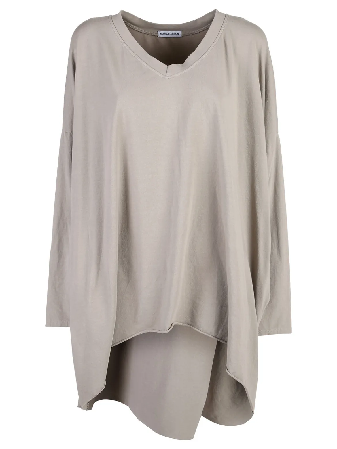 Solada Maxi t-shirt donna in cotone a maniche lunghe - beige