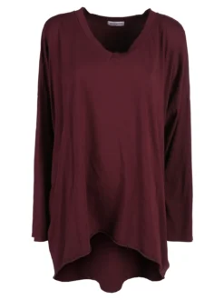 Solada Maxi t-shirt donna in cotone a maniche lunghe - bordeaux
