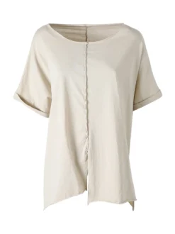Solada Maxi t-shirt donna in cotone con maniche risvoltate - beige
