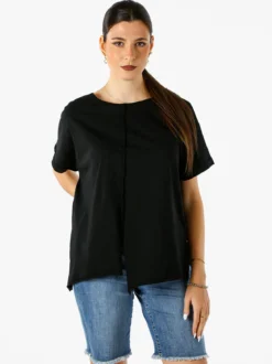Solada Maxi t-shirt donna in cotone con maniche risvoltate - nero