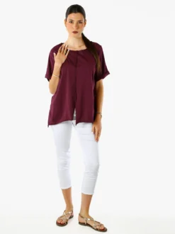 Solada Maxi t-shirt donna in cotone con maniche risvoltate - porpora