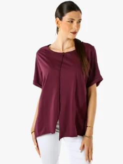 Solada Maxi t-shirt donna in cotone con maniche risvoltate - porpora