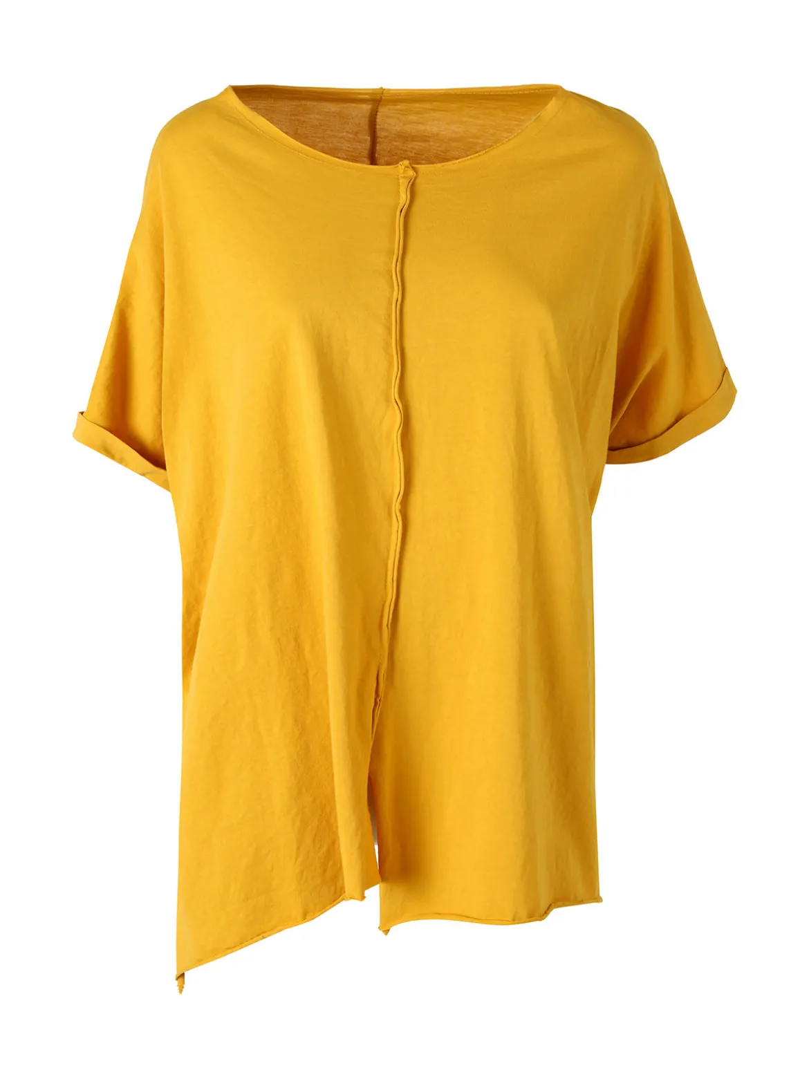Solada Maxi t-shirt donna in cotone con maniche risvoltate - senape