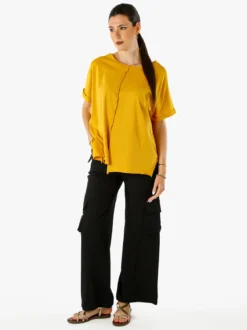 Solada Maxi t-shirt donna in cotone con maniche risvoltate - senape