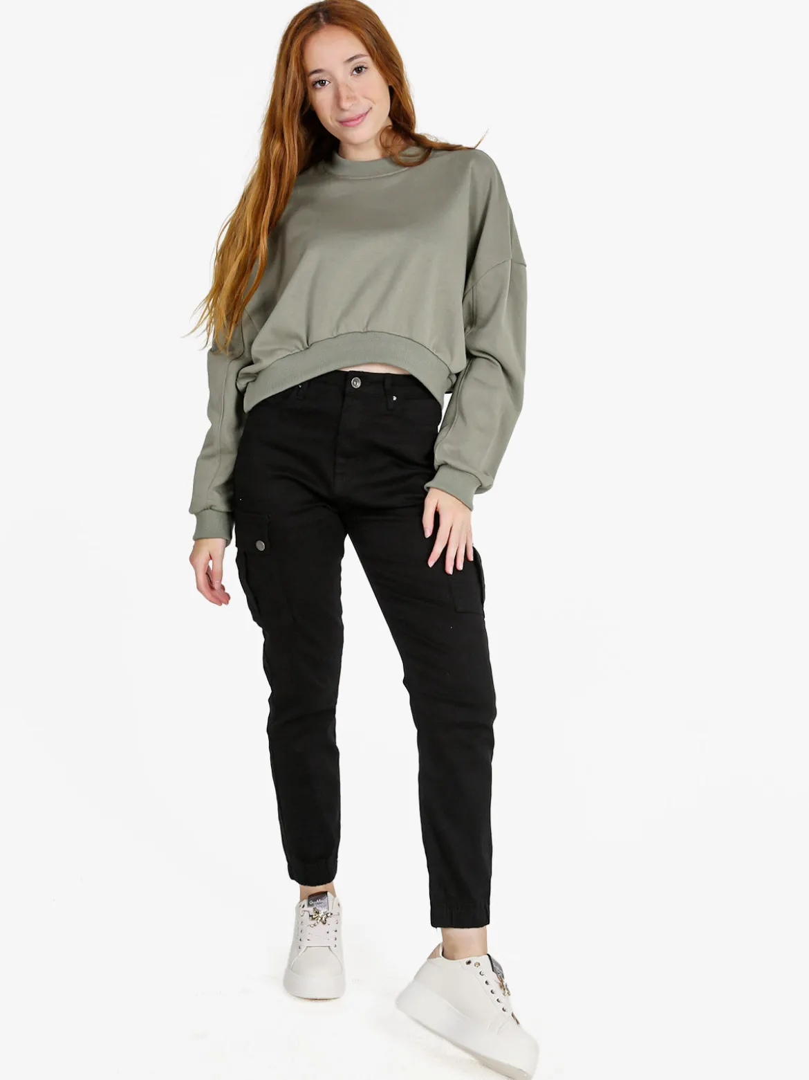 Solada Pantaloni cargo donna con elastico alle caviglie - nero