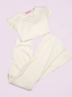 Solada Pantaloni da bambina in velluto a zampa - panna