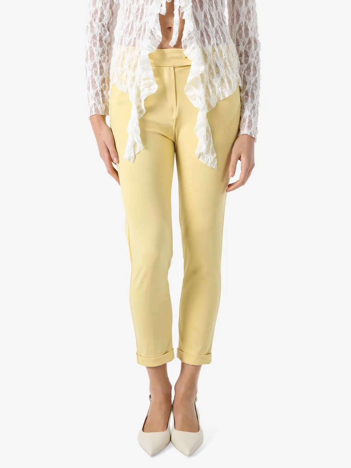 Solada Pantaloni da donna a gamba dritta con risvolto - giallo