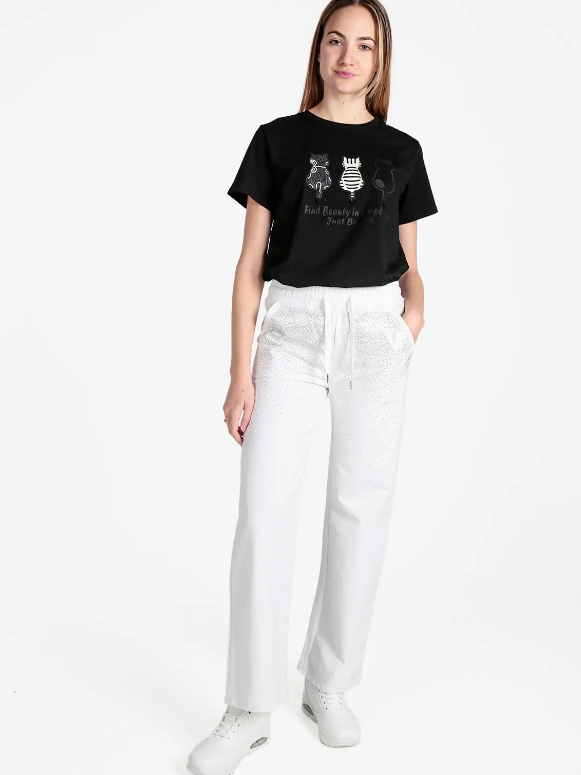 Solada Pantaloni donna a gamba larga con borchie e coulisse