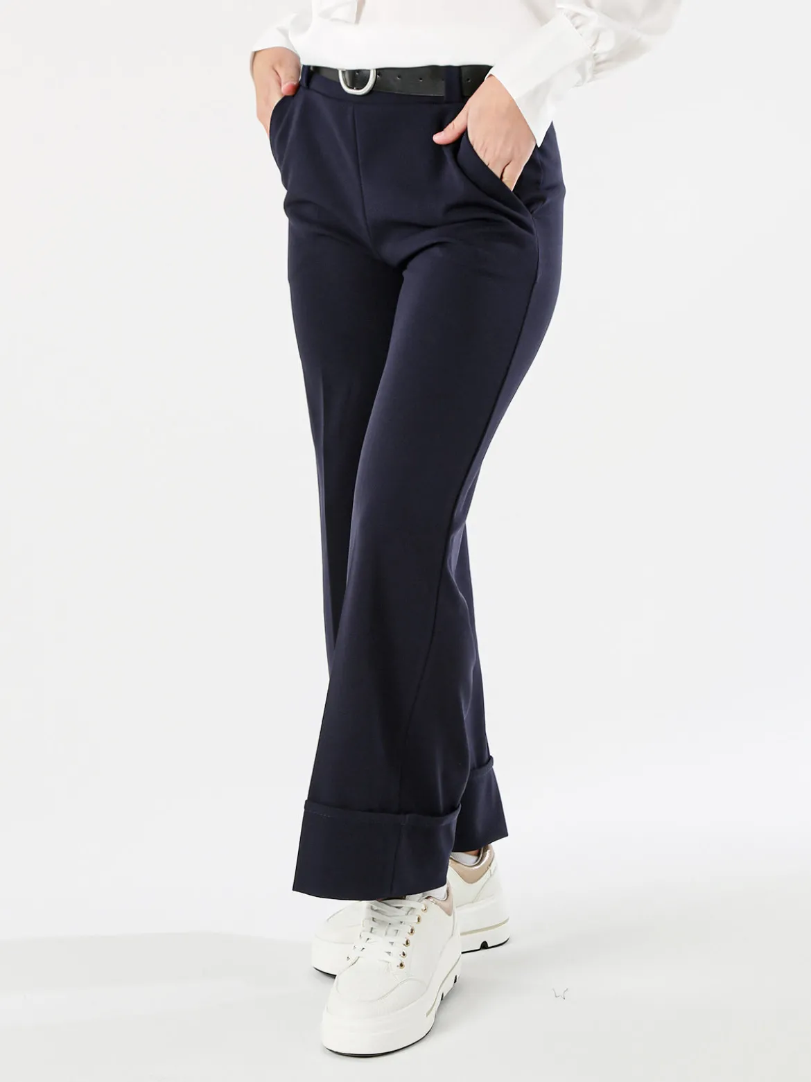 Solada Pantaloni donna a gamba larga con cintura - blu scuro