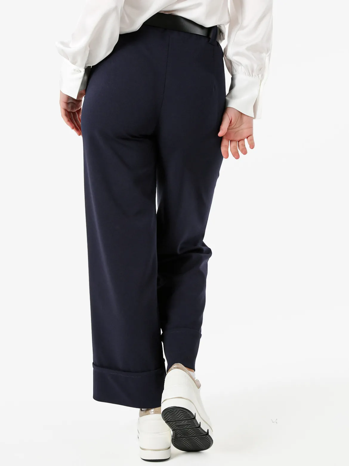 Solada Pantaloni donna a gamba larga con cintura - blu scuro